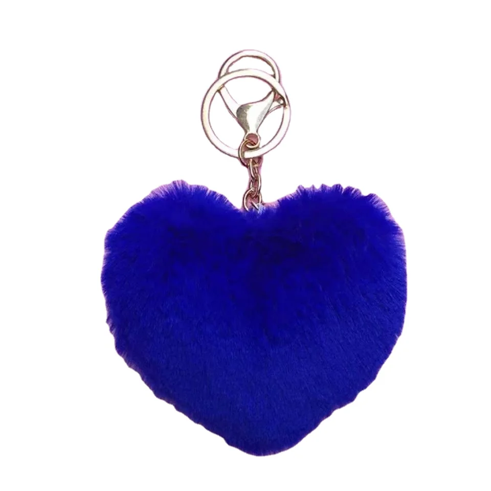 Faux fur girl female love heart-shaped rex fur keychain