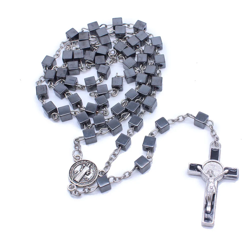Wholesale Catholic Rosary Necklace Square Cross Necklace Religious Jewelry Rosary Necklace for Men Women