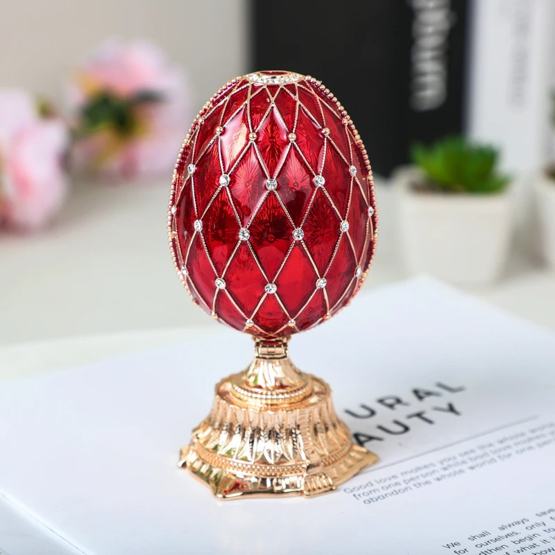 SHINNYGIFTS Royal Christmas Gifts Russian Style Faberge egg trinket Box with clock New Year Gifts