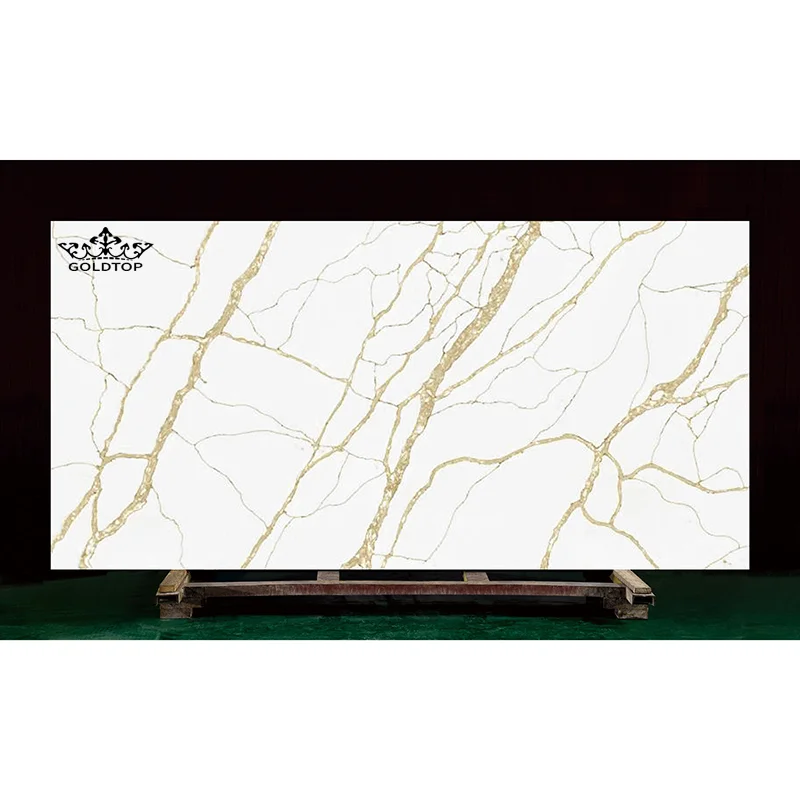 Artificial Quartz Stone Surface Calacatta Quartz Product Solid with Gold Veins Big Slab 93% Natural Quartz