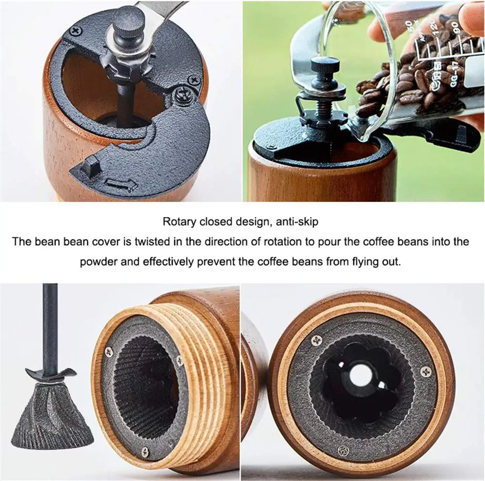 Food Grade Hand Cast Iron  Wooden Coffee Grinder Manuel Coffee Mills with Ceramic Burr