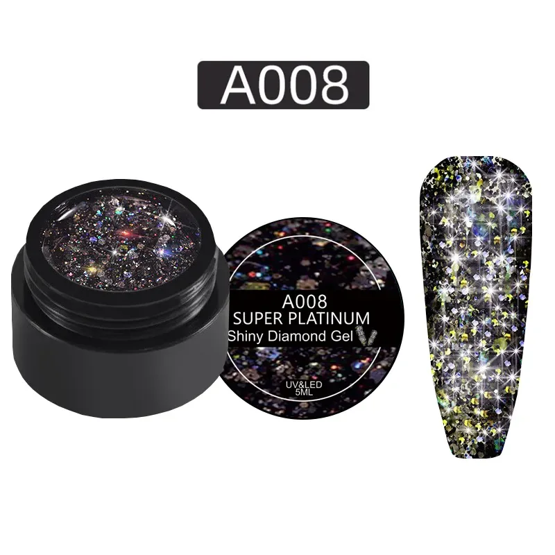 8 Colors Glitter Platinum Diamond Shining Sparkly Gel Nail Polish 3D Nail Carved Sculpture Creative Painting Gel for Nail Art