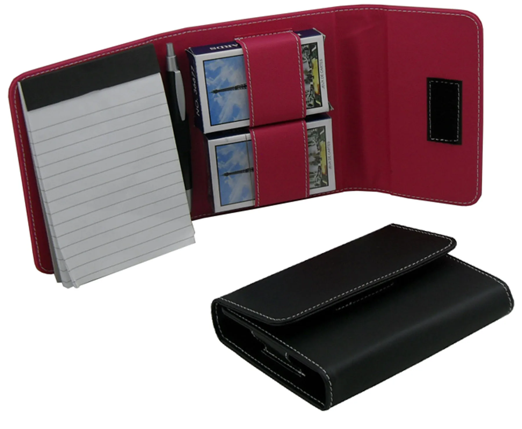 Custom PU Leather Box Pack 2 Decks Playing Card Game Sets with Pen and Notepad