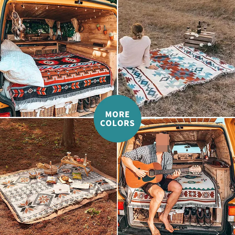Unique Design Knitted Thick Blanket Tassel Sofa Throw Blanket Picnic Mat Camping Blanket