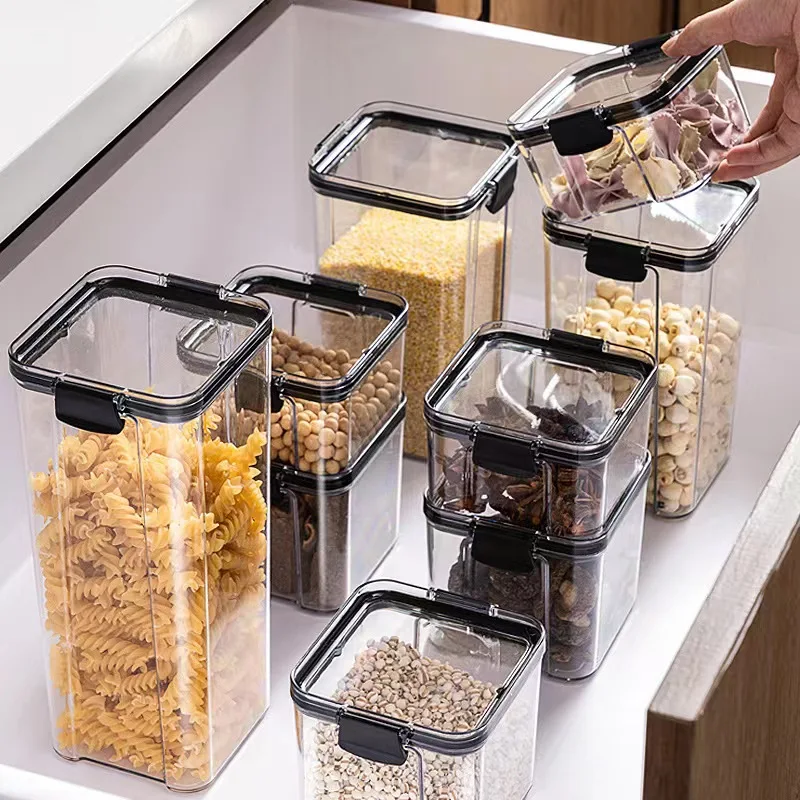 Thick square transparent sealed cans  Whole grains kitchen storage cans box snacks tea storage cans