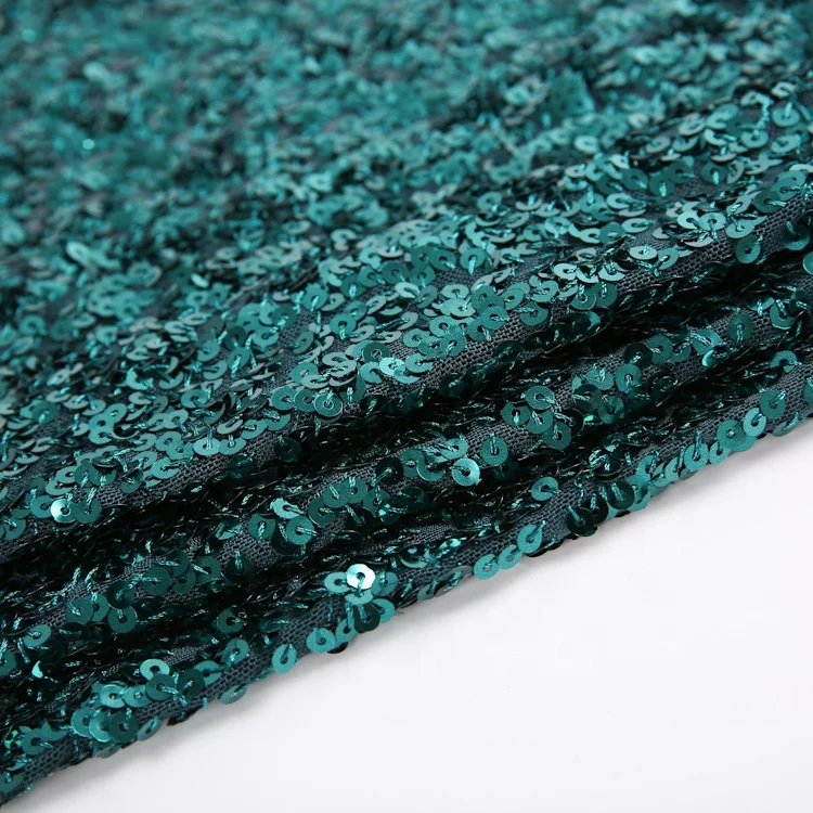 Design Polyester Cheap Luxury Mesh Tulle Luxury Full Green Sequin Material Fabric Embroidery For Club Dress