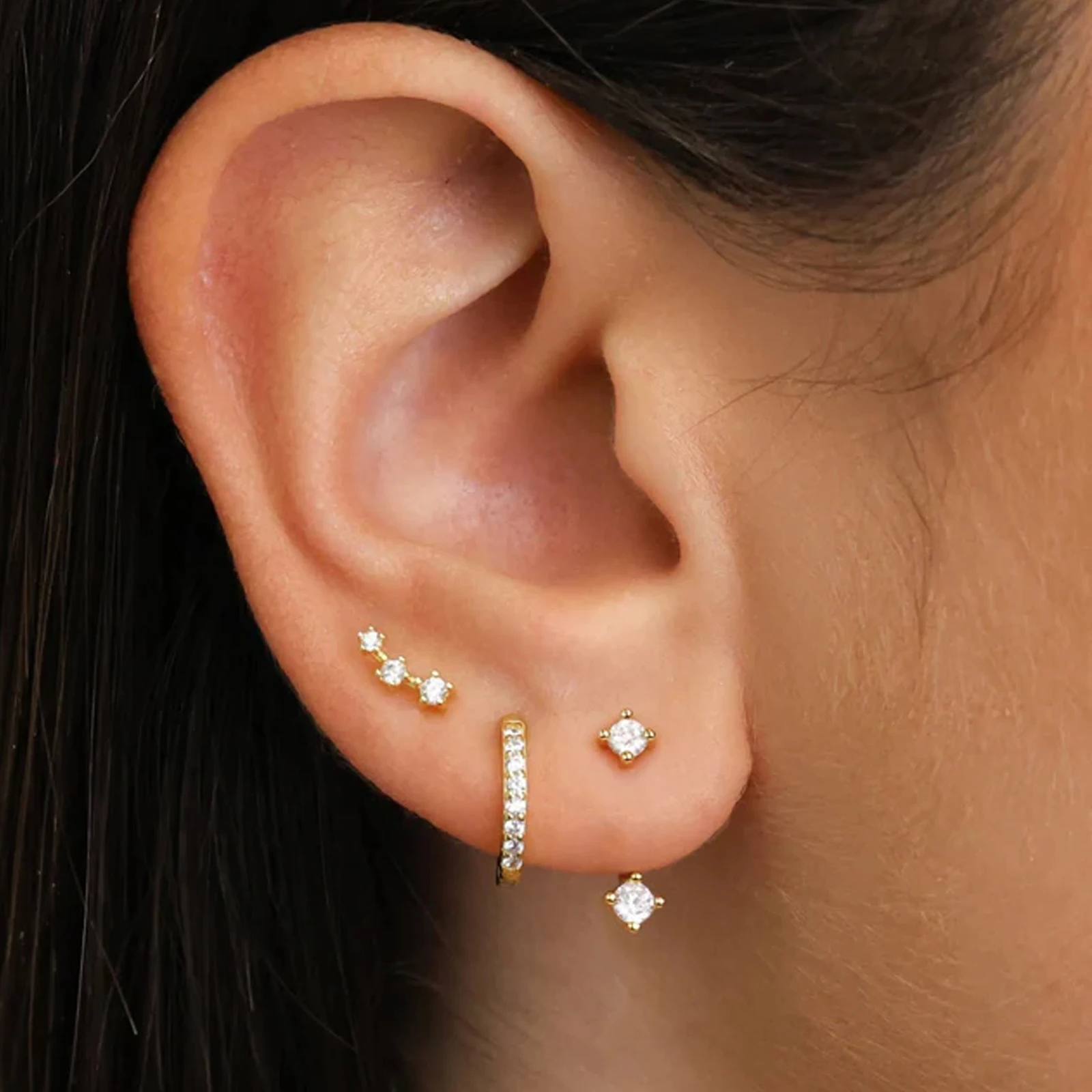 2024 Women Fashion Korean Earring Stacks 14k Gold Plated Zirconia Cartilage Earring Sets For Teen Girls