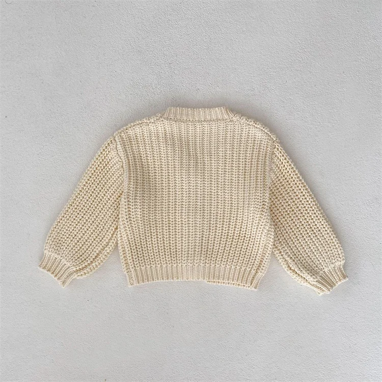 Spring Autumn Newborn Long Sleeve Boys Girls Knit Cardigan Comfortable Soft Thick Knit V-Neck Jacket Sweater for Unisex Babies