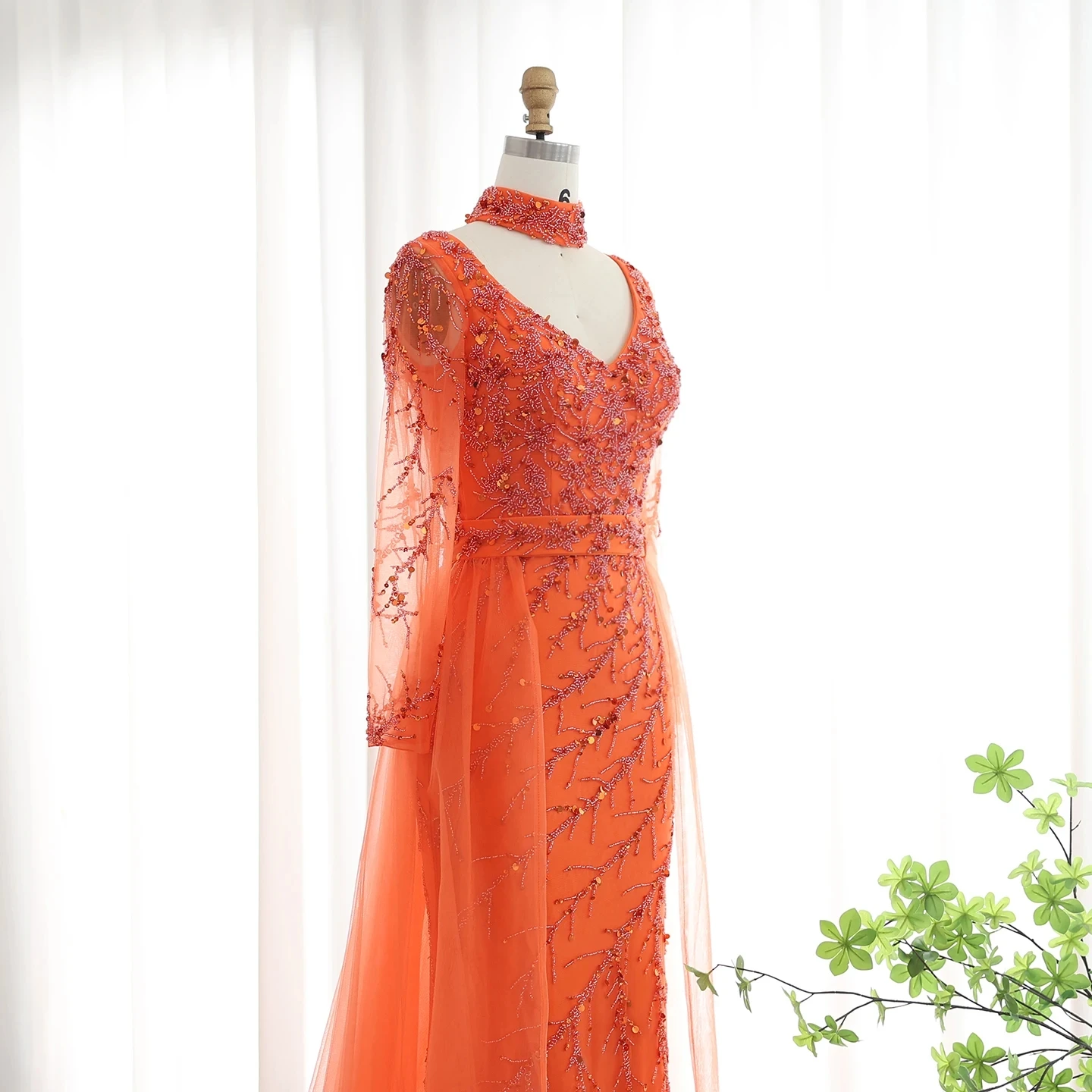 Luxury Beaded Mermaid Orange Evening Dress