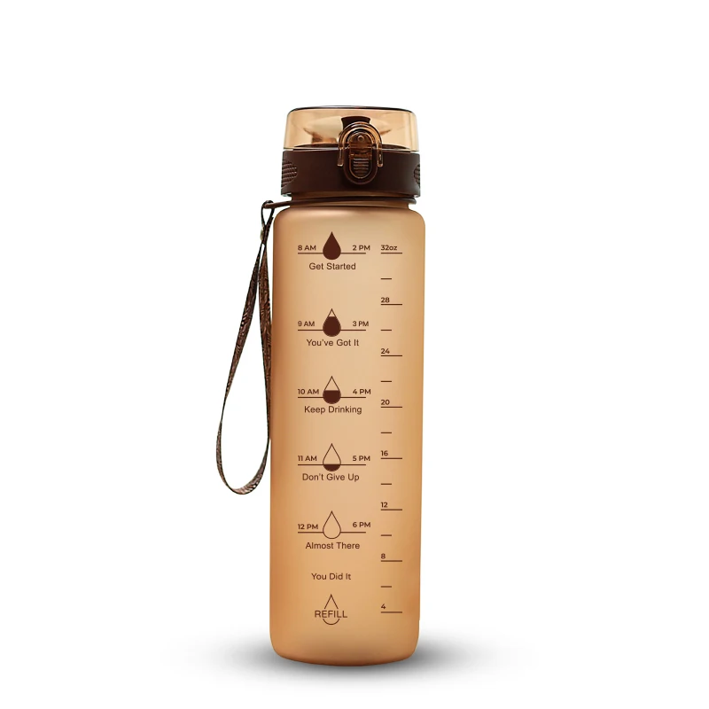 Hiking Water Bottle Frosted Plastic Bottle 1 Liter 32 Oz Motivational Water Bottle With Time Marker Reminder