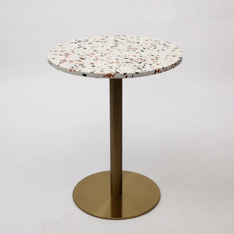 Hot sale  cafe restaurant terrazzo table top small round dining table with metal table frame design