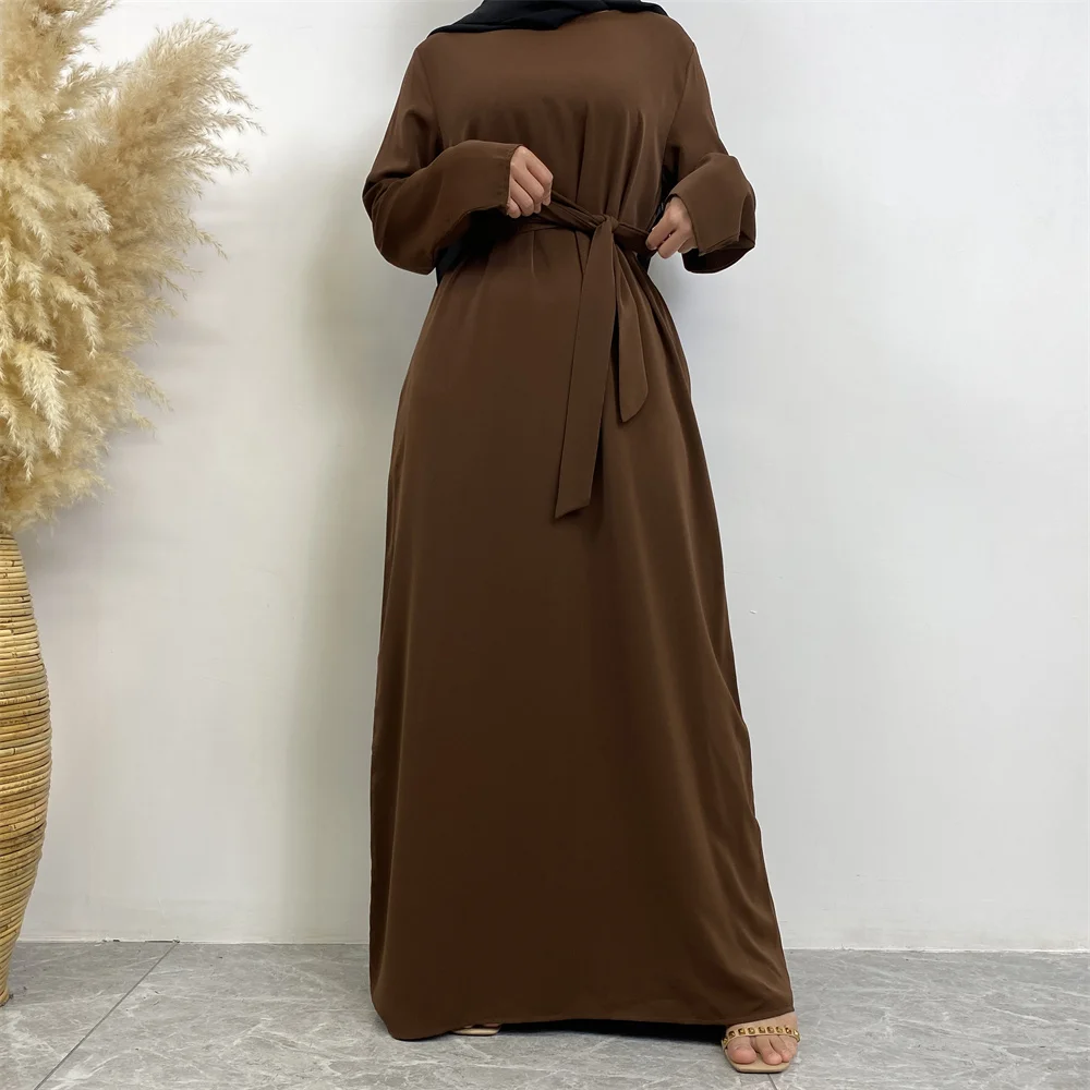 6597# Modest Fashion Muslim Long Dress with Side Pockets Nida Fabric Solid Color Women Clothing