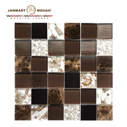 Elegant Art Arabesque Mixed Glass Natural Stone Mosaic Bathroom Pool Tiles Glass Mosaic Square Marble Mosaic Tile