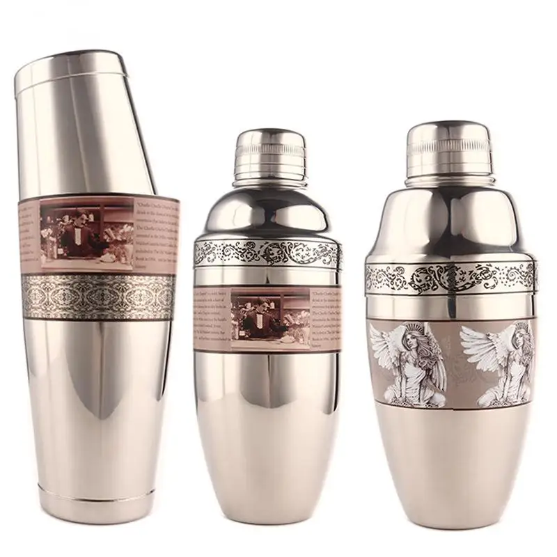 Retro Pattern 500 700 550ml Silver Color 18/10 Stainless Steel 304# Boston Cocktail Shaker