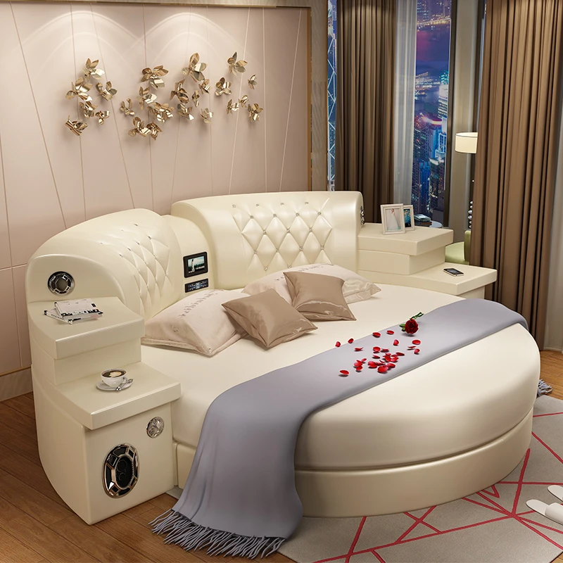 
2021new arrivals multi function music leather Round Bed 