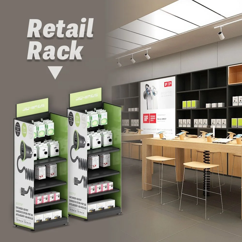 High Quality Black Metal Free Standing Counter Slatwall Display Stand With Hooks