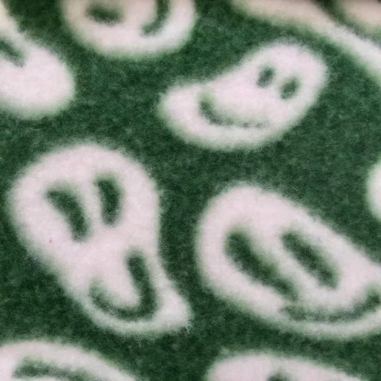 Super Soft Home Textile Blanket Coat Smiley Face Printed Teddy Microplush Fleece Printed Fabric