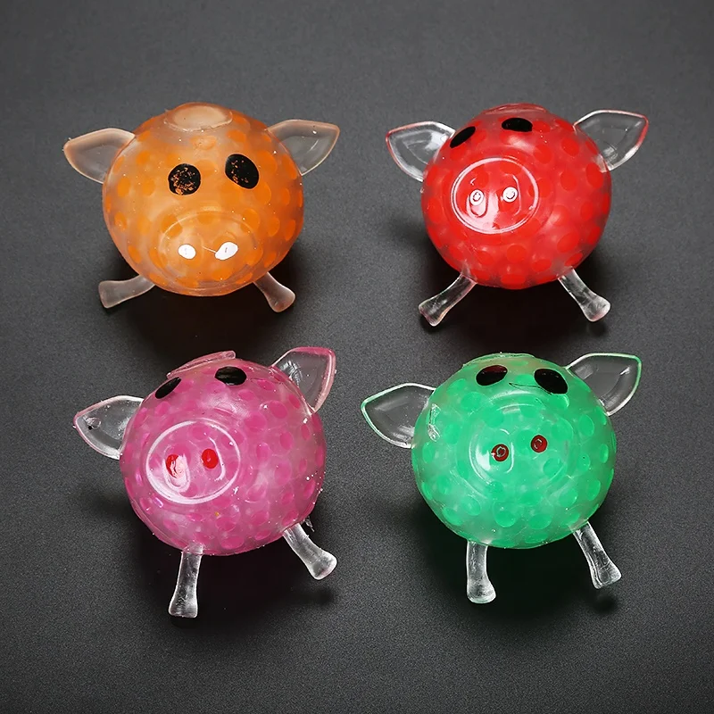Wholesale TPR material Splat Pig ball Stress Relief Toy With Bead Inside Soft Squeeze Stress Toys Anti Stress Relief Ball