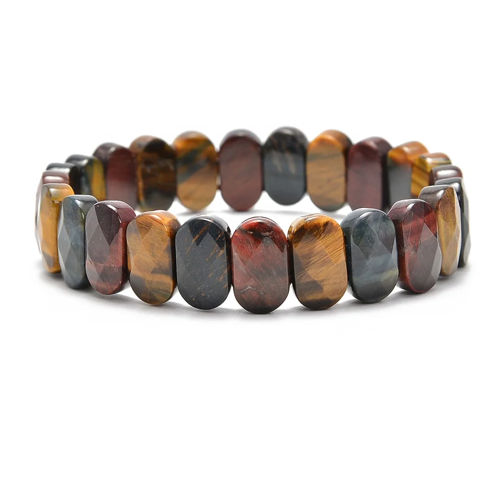 Gorgeous Multi Tiger Eye 7.5 Inch 8x14mm Faceted Oval Gemstone elastic beaded bracelet stone bangle bracelet