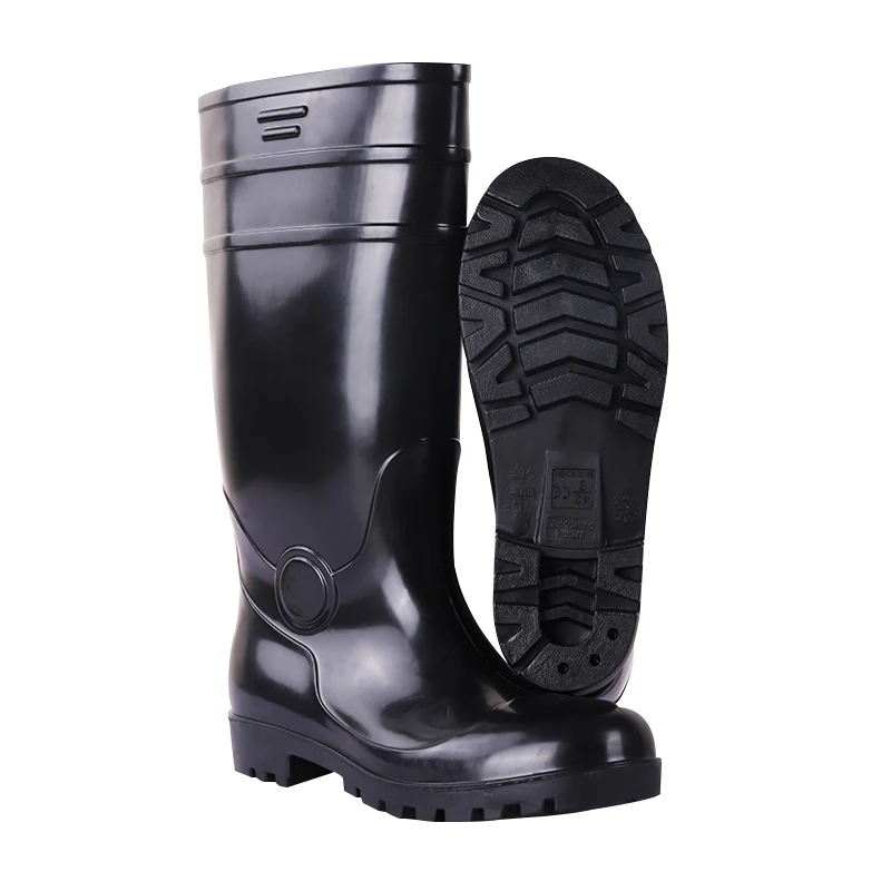 Black Wholesale Stock Agriculture Work Pvc Rain Boots  Waterproof Safety Boots Ce Black Steel Toe Rain Boots