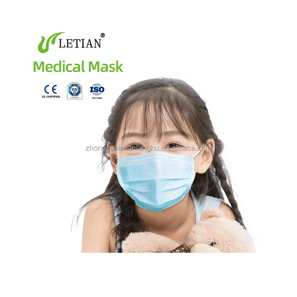 Letian Individual Package 3 Ply Children Facemask Disposable Non Woven Kids Masks Blue Facemask Disposable Medical Mask