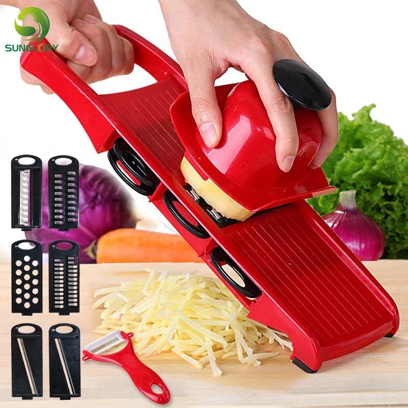 Креативная ломтерезка для мандолина Ломтерезка нарезки соломкой набор овощей с 6 сменными лезвиями из нержавеющей стали Многофункциональные кухонные инструменты