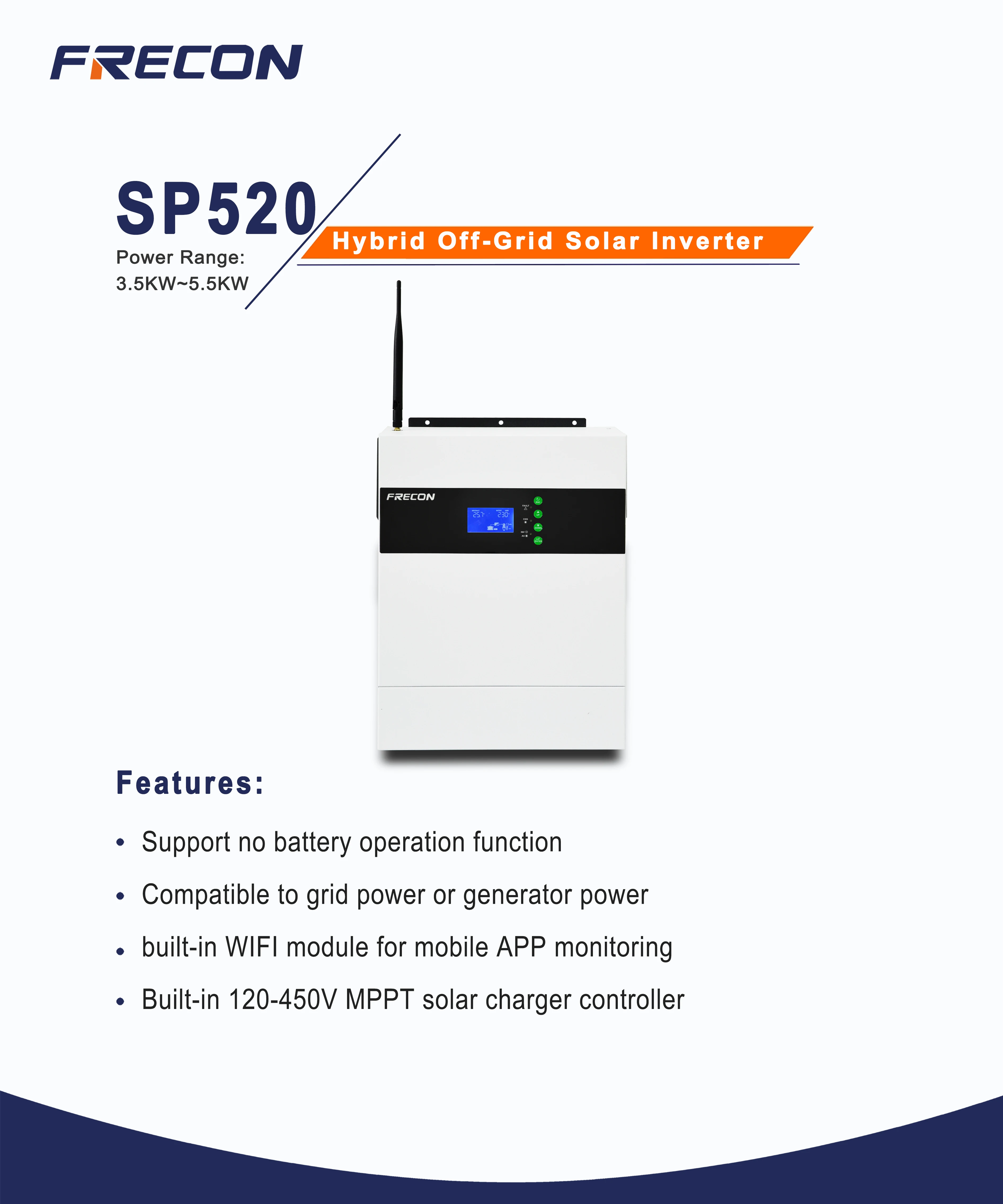 Solar power smart inverter 5KW output backup power rechargeable battery