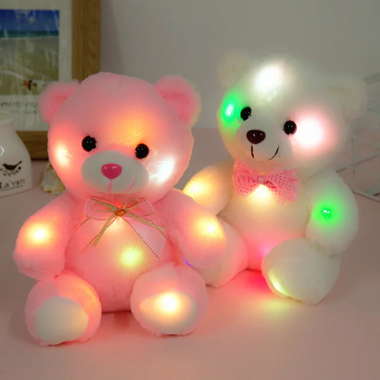 Wholesale New Design 7 Colour Teddy Bear Plush Toy White Pink Color Hold Pillow Glowing Bears For Children Doll Plush Toys
