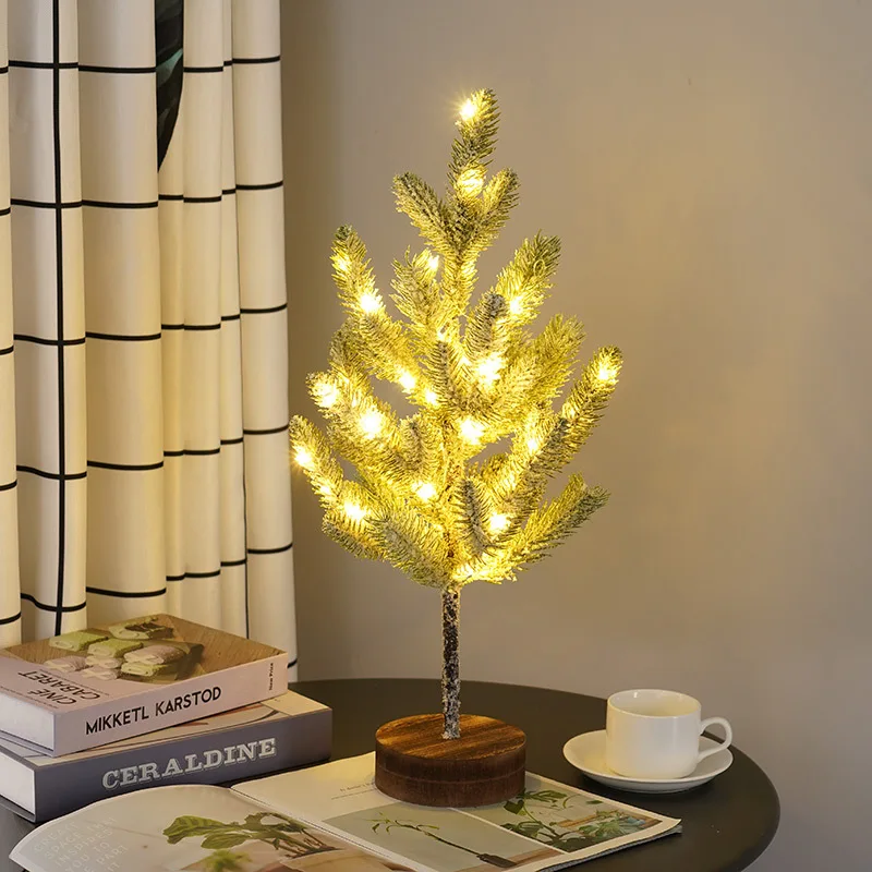 Christmas decorative artificial light little tree light white snowy little pine tree light indoor