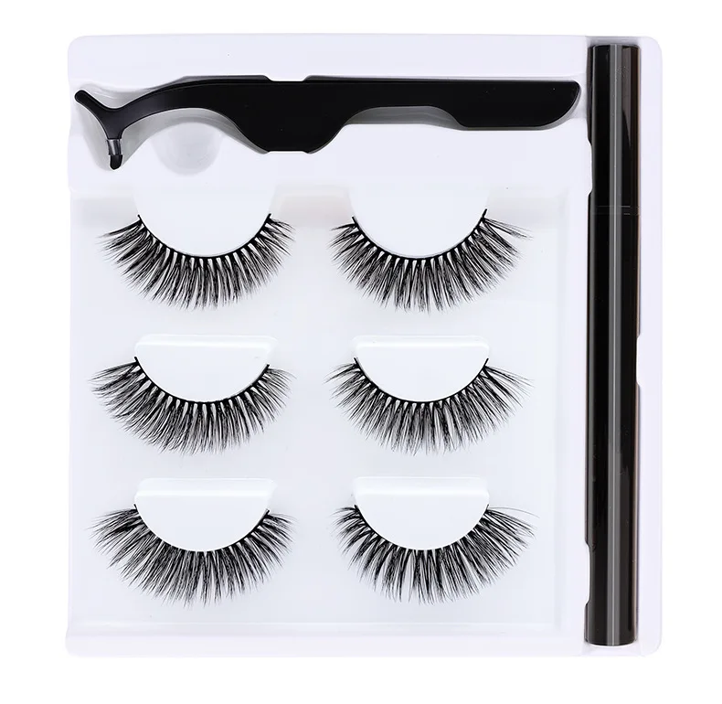 Новинка 2020! Профессиональные ресницы для красоты, магнитные ресницы, набор из 3 пар с подводкой для глаз