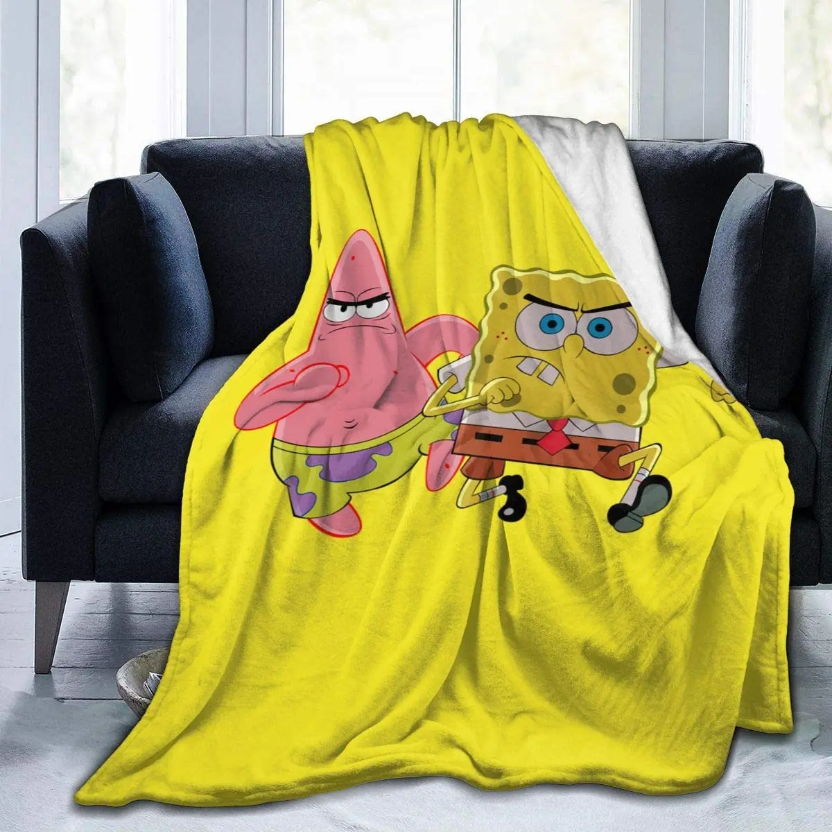 
Spongebob Super Soft Flannel Blanket Happy Smile Face Blanket Custom Digital Printing Blanket 