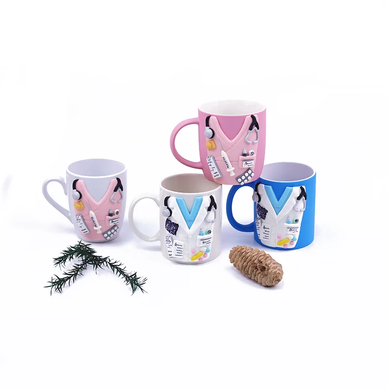 GZYSL Factory Customized Handmade Polymer Clay Cartoon Ceramic Coffee Mug White Blank 3D Character Promotion Gift Mug