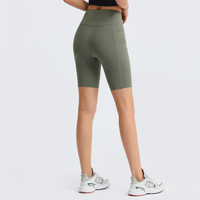 Plus Size Black Biker Short Workout Yoga Leggings With Pocket Gym Women High Waist Cycling Shorts