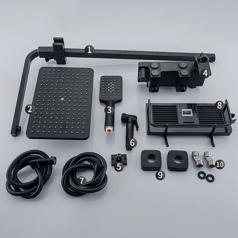 Thermostatic Bathroom Shower Set Rainfall Shower Head Quality Brass Bathtub Mixer Faucet Luxury Digital Bath Black Shower System