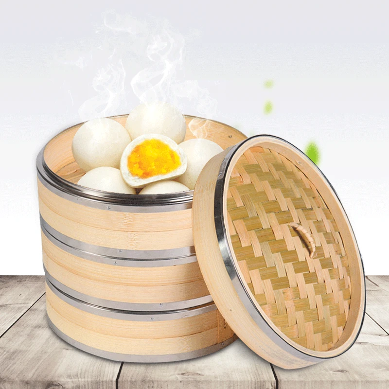 Hot Selling Organic 2-tier Bamboo Steamer with Lid, Premium Steamer and Stainless Steel Ring