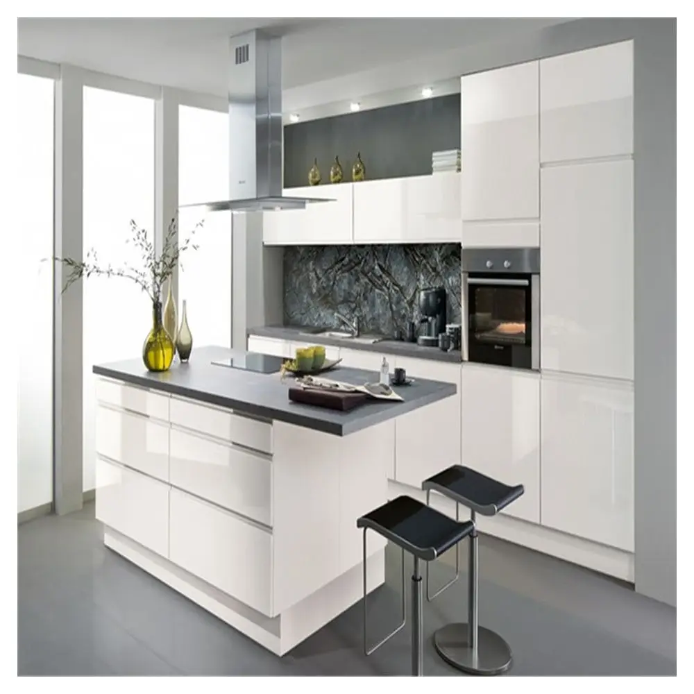 Prima Wood grain melamine chipboard/PVC thermofoil faced MDF simple cheap display kitchen cabinets for sale