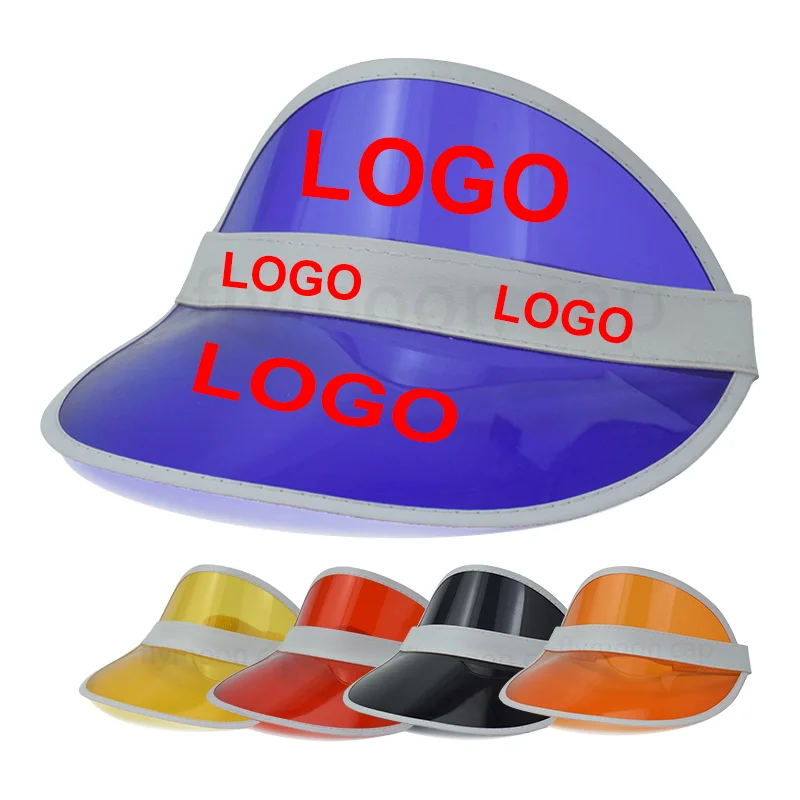 Promotion Advertising Tuorist Team Custom Logo Beach Sun Visor Hats Summer UV Protection Plastic PVC outdoor empty top caps