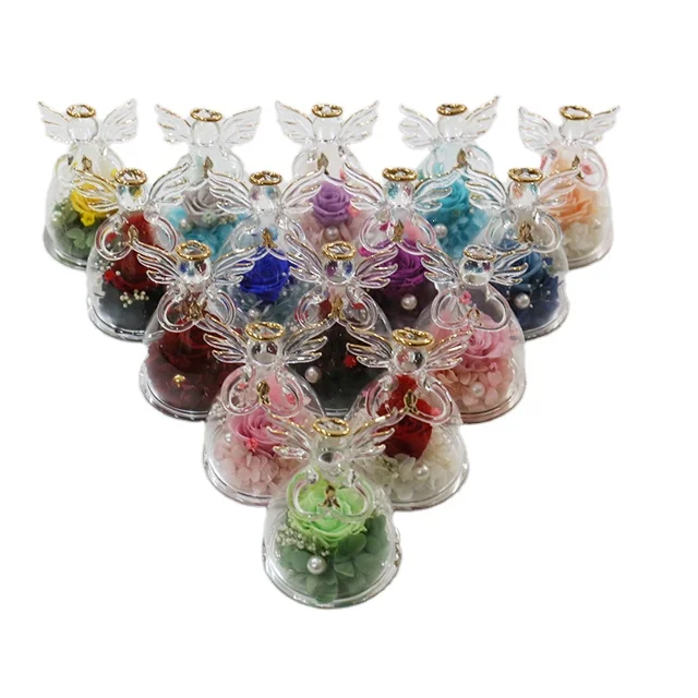 wholesale preserved rose flowers and plants in glass angel gift for girlfriend