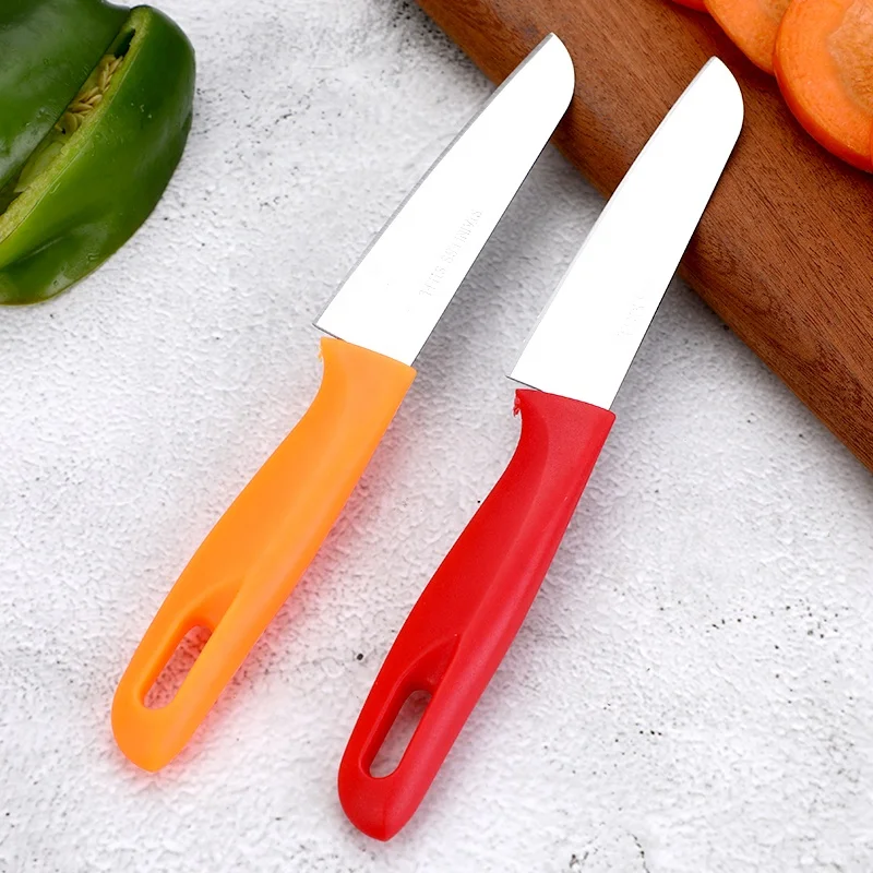 Дешевые Оптовые кухонные фруктовые ножи из нержавеющей стали Нож Пластиковая ручка овощной пилинг нож Портативный несколько цветов