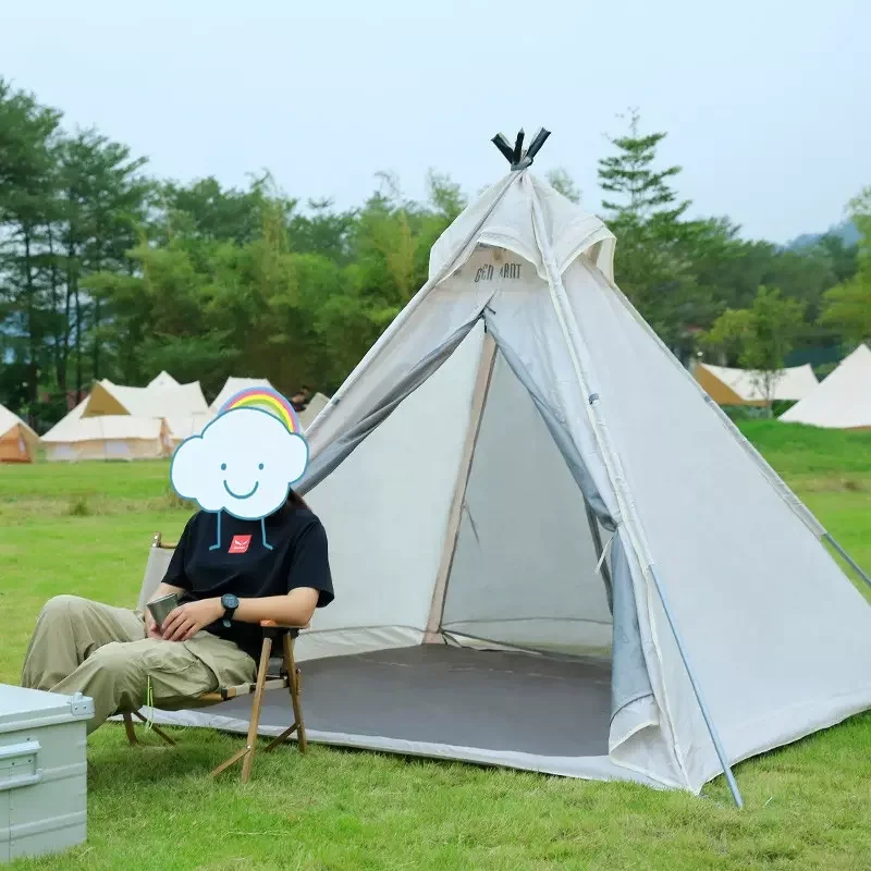 Multipurpose Portable Hiking Beach Single Layer Pole Indian Pyramid Party Mesh White Sunscreen Thickened Cotton Canvas Tent