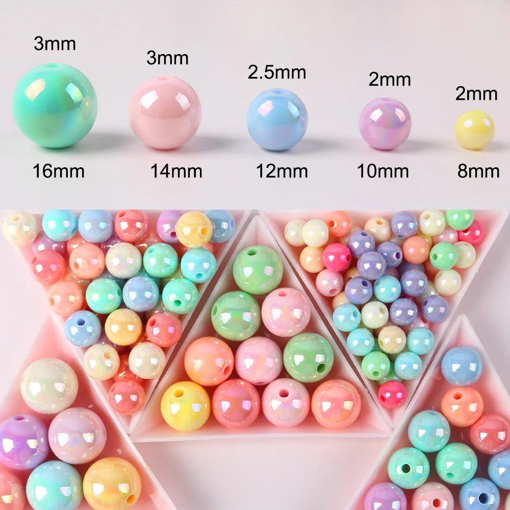 8-16mm Colour AB Charms Round Acrylic Beads Loose Spacer Beads for Jewelry Make DIY Handmade Bracelet Accessories