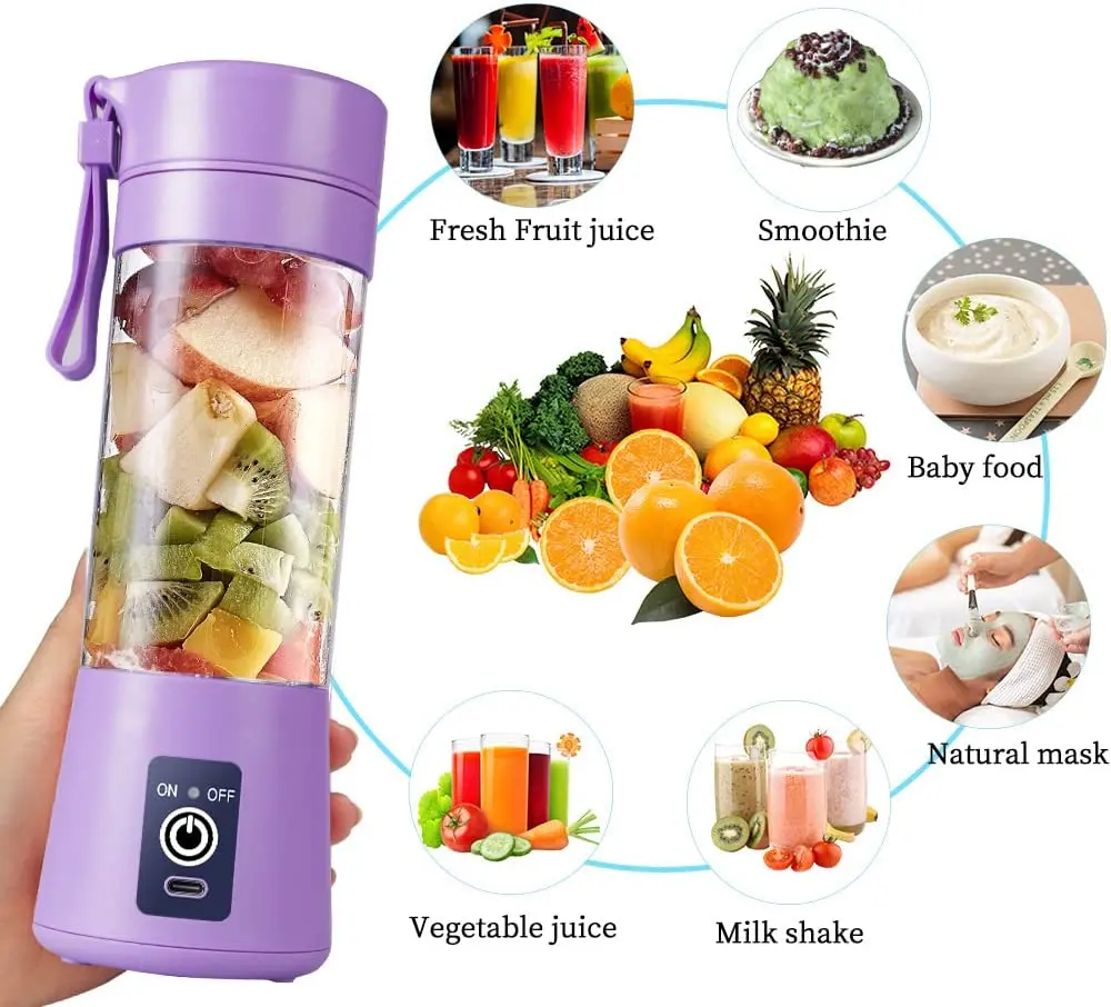 Warehouse Electronic Mini Bottle Blender Home USB 6 Blades Juicer Cup Machine Wireless Portable Fruit Juice Blenders