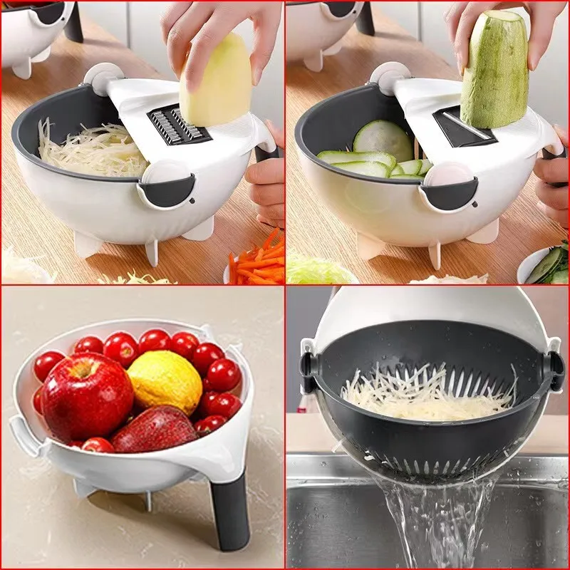 Hot sale 9 in 1 vegetable chopper bowl and colander set with multifunction cutter slicer kitchen tool drain basket