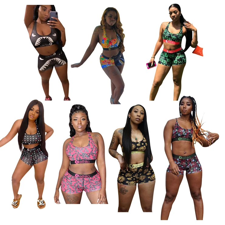 
Women Sexy Two Piece Outfits Sports sets elastic Bodycon Sweatsuit Shorts Sets Clothing Women Ethika Two Piece Set 