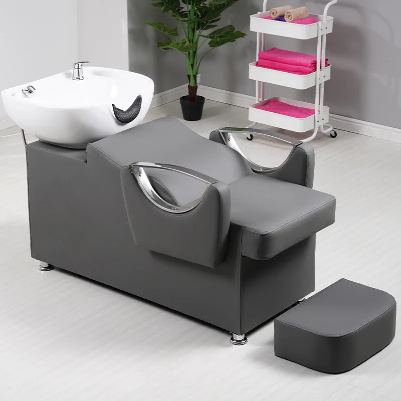 Silver  Armrests Fashion Barber Shop Furniture Semi-reclining footrest  Multi-color available  barber table Spa Shampoo Bed