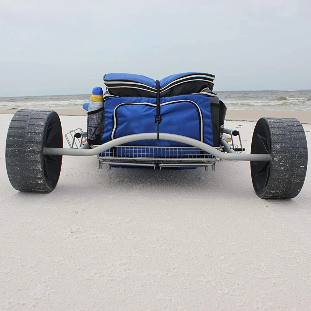 Beach Chair w/Wide Tall Wheels Portable Folding Recliner Lounge for Sun Tanning Outdoor Pool w/Lock & Large Storage Pocket