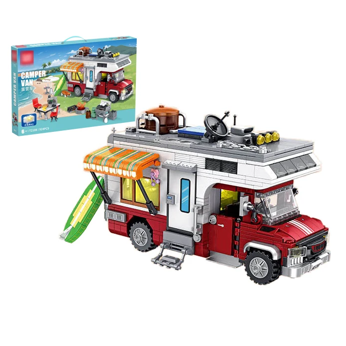 Children Pickup Truck Camper Van Mini Car Toys For Kids Camping Car Camper Van Miniatures Building Block Set