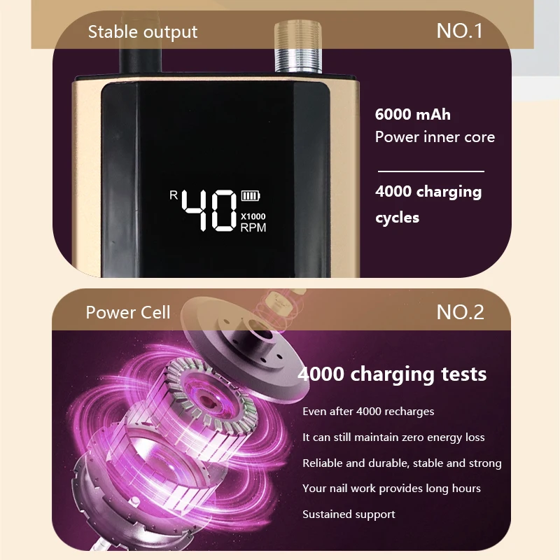 Luminescence Logo 60W Brushless Motor with MagNet Base High Quality 40000RPM 5 in 1 Bits Accessories Aluminum Nail Drill Machine