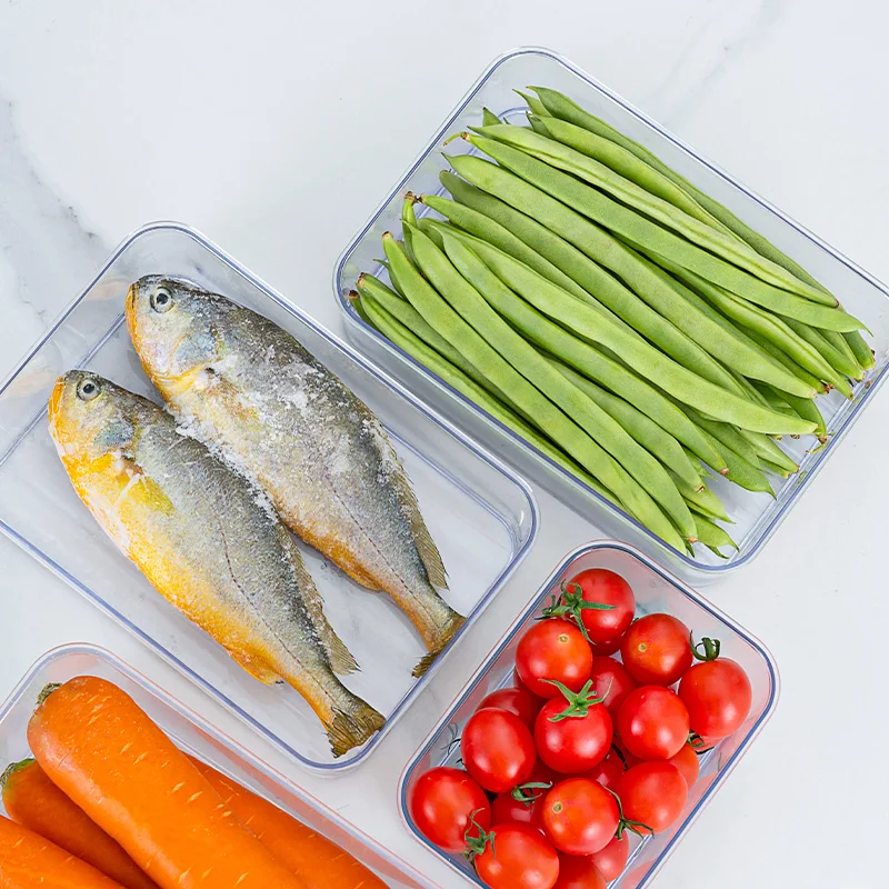 Stackable Refrigerator Food Container Plastic Fruit and Vegetable Storage Box Microwavable lunch box with Date Record Lid