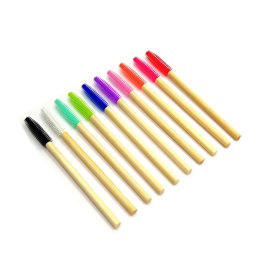 Disposable eco friendly bamboo handle silicone mascara wand makeup wood handle rubber eyelash brush